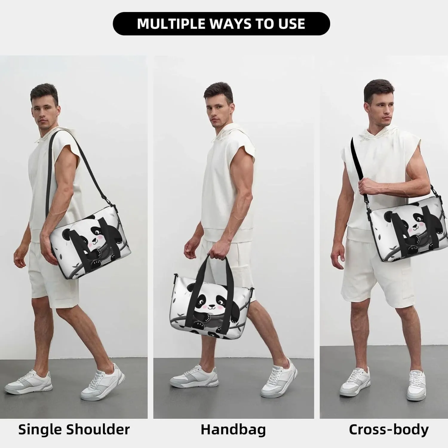Sports Gym Bag for Women Men Travel Duffel Bag Tote Cute Pandas Weekender Bag Canvas Carry on Overnight Bag for Travel Swimming Fitness Workout Sports Duffle Bag