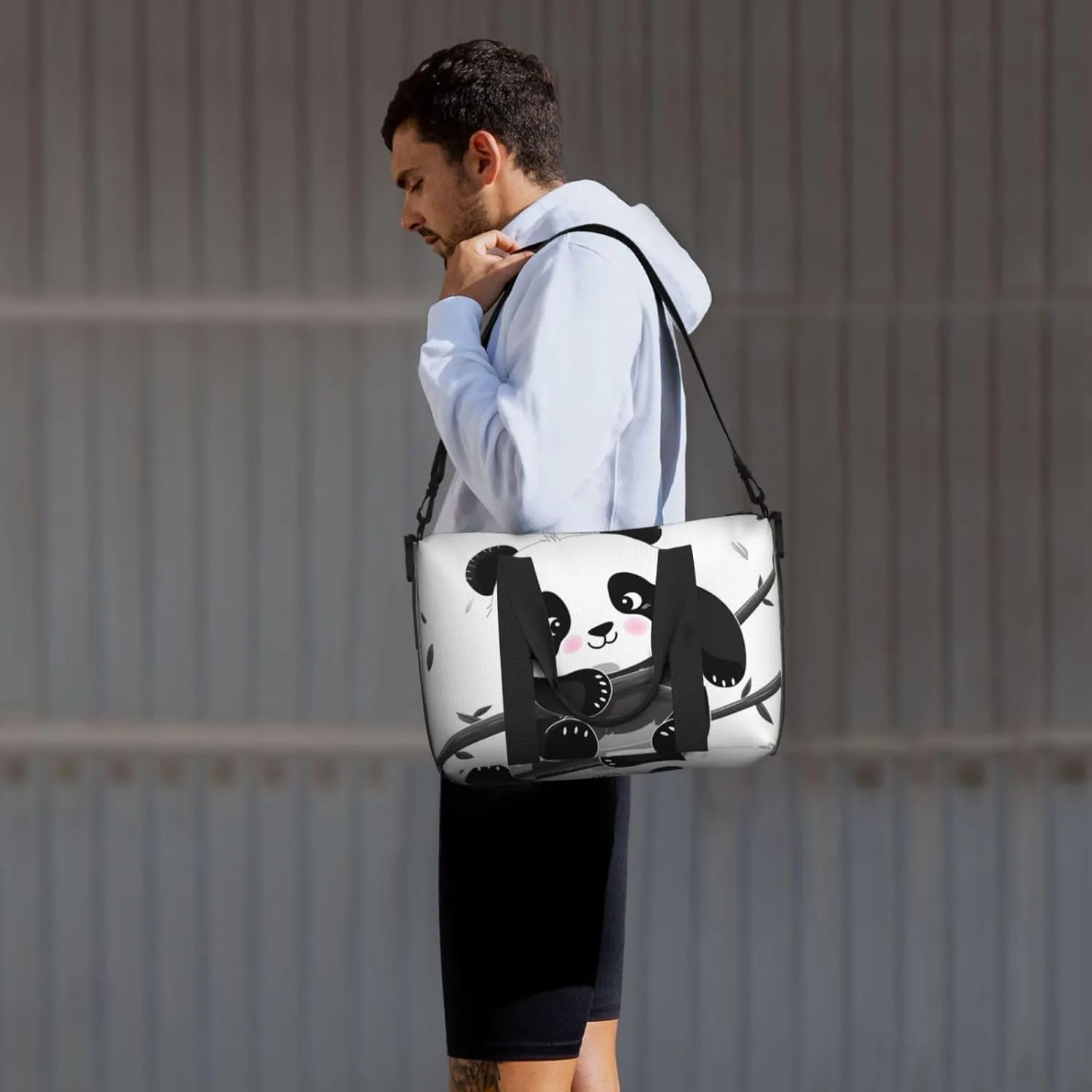 Sports Gym Bag for Women Men Travel Duffel Bag Tote Cute Pandas Weekender Bag Canvas Carry on Overnight Bag for Travel Swimming Fitness Workout Sports Duffle Bag