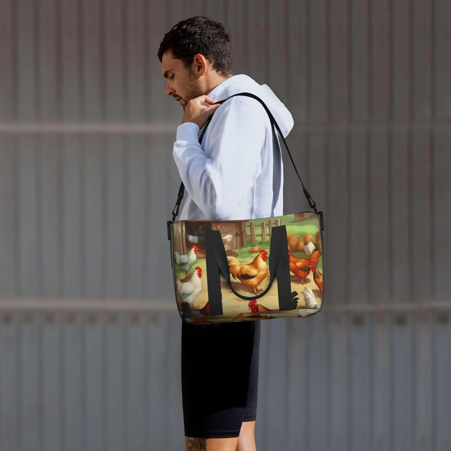Sports Gym Bag for Women Men Travel Duffel Bag Tote Roast Chicken Hen Farm Weekender Bag Canvas Carry on Overnight Bag for Travel Swimming Fitness Workout Sports Duffle Bag