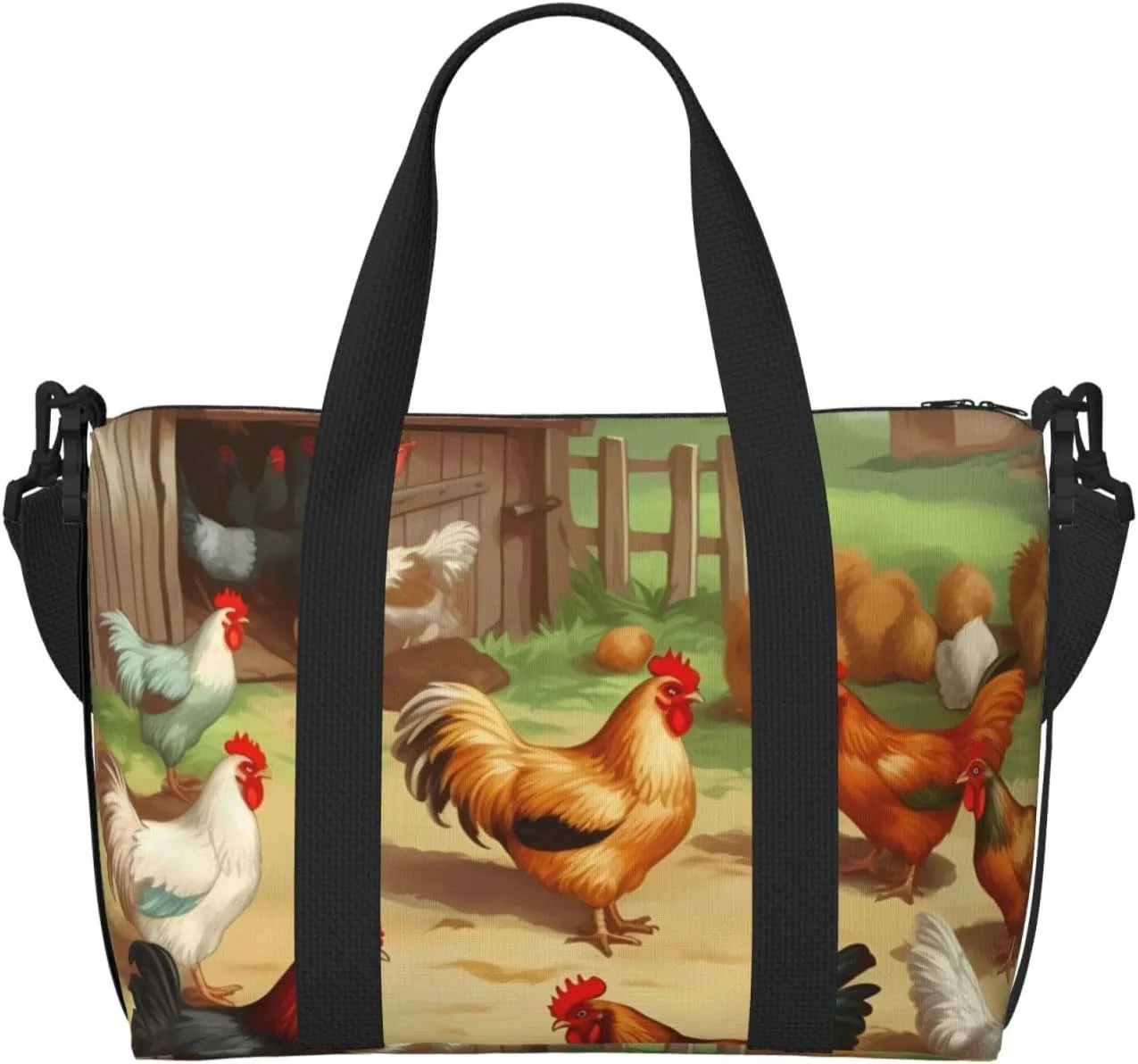 Sports Gym Bag for Women Men Travel Duffel Bag Tote Roast Chicken Hen Farm Weekender Bag Canvas Carry on Overnight Bag for Travel Swimming Fitness Workout Sports Duffle Bag