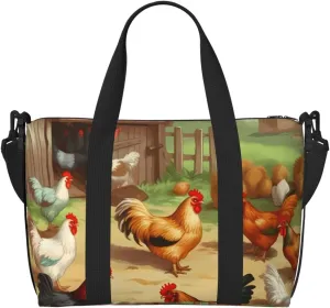 Sports Gym Bag for Women Men Travel Duffel Bag Tote Roast Chicken Hen Farm Weekender Bag Canvas Carry on Overnight Bag for Travel Swimming Fitness Workout Sports Duffle Bag