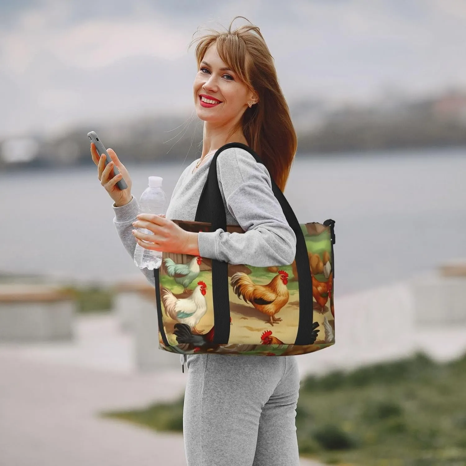 Sports Gym Bag for Women Men Travel Duffel Bag Tote Roast Chicken Hen Farm Weekender Bag Canvas Carry on Overnight Bag for Travel Swimming Fitness Workout Sports Duffle Bag