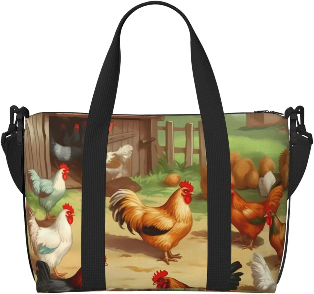 Sports Gym Bag for Women Men Travel Duffel Bag Tote Roast Chicken Hen Farm Weekender Bag Canvas Carry on Overnight Bag for Travel Swimming Fitness Workout Sports Duffle Bag