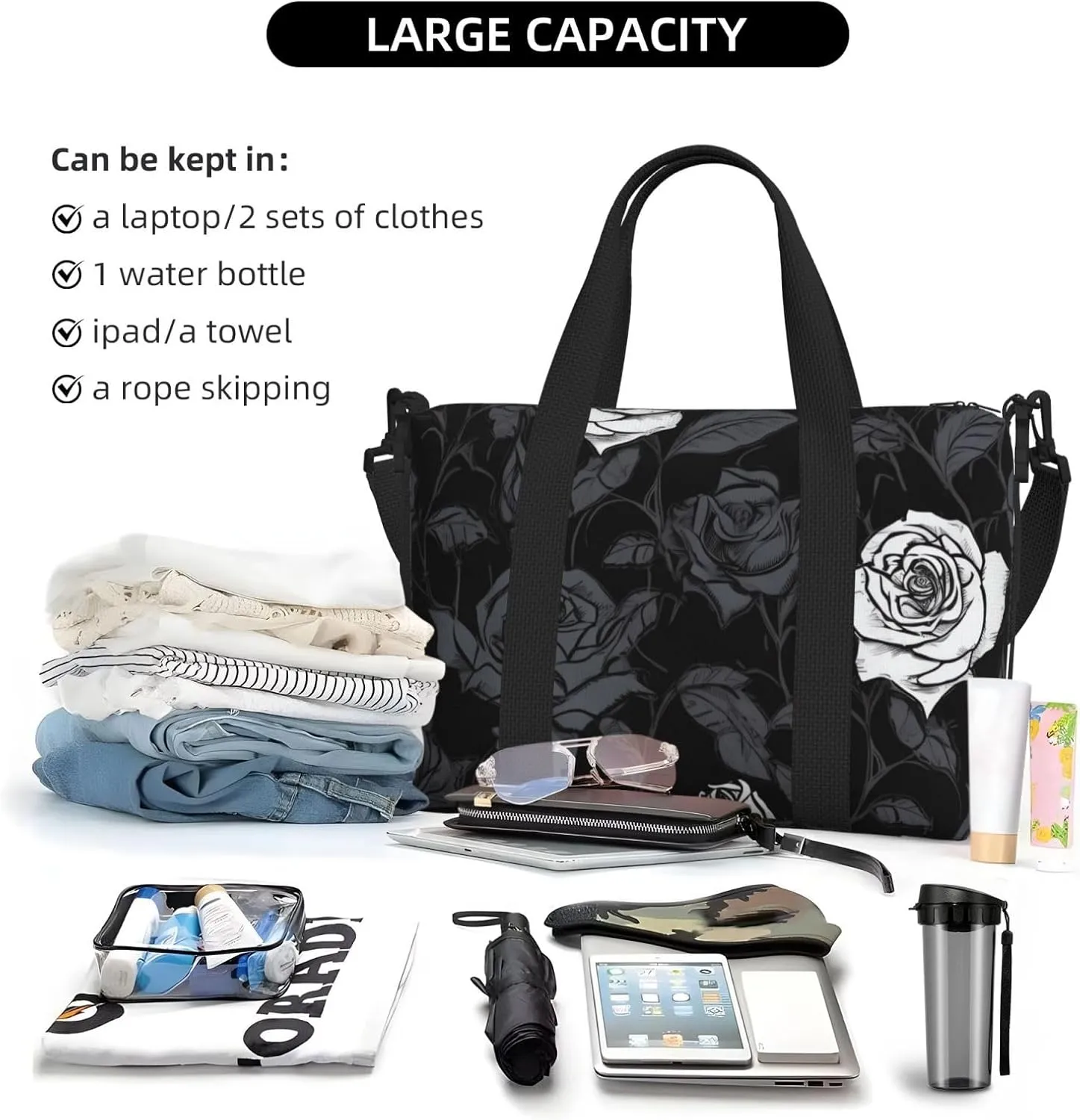 Sports Gym Bag for Women Men Travel Duffel Bag Tote Rose gothic Weekender Bag Canvas Carry on Overnight Bag for Travel Swimming Fitness Workout Sports Duffle Bag