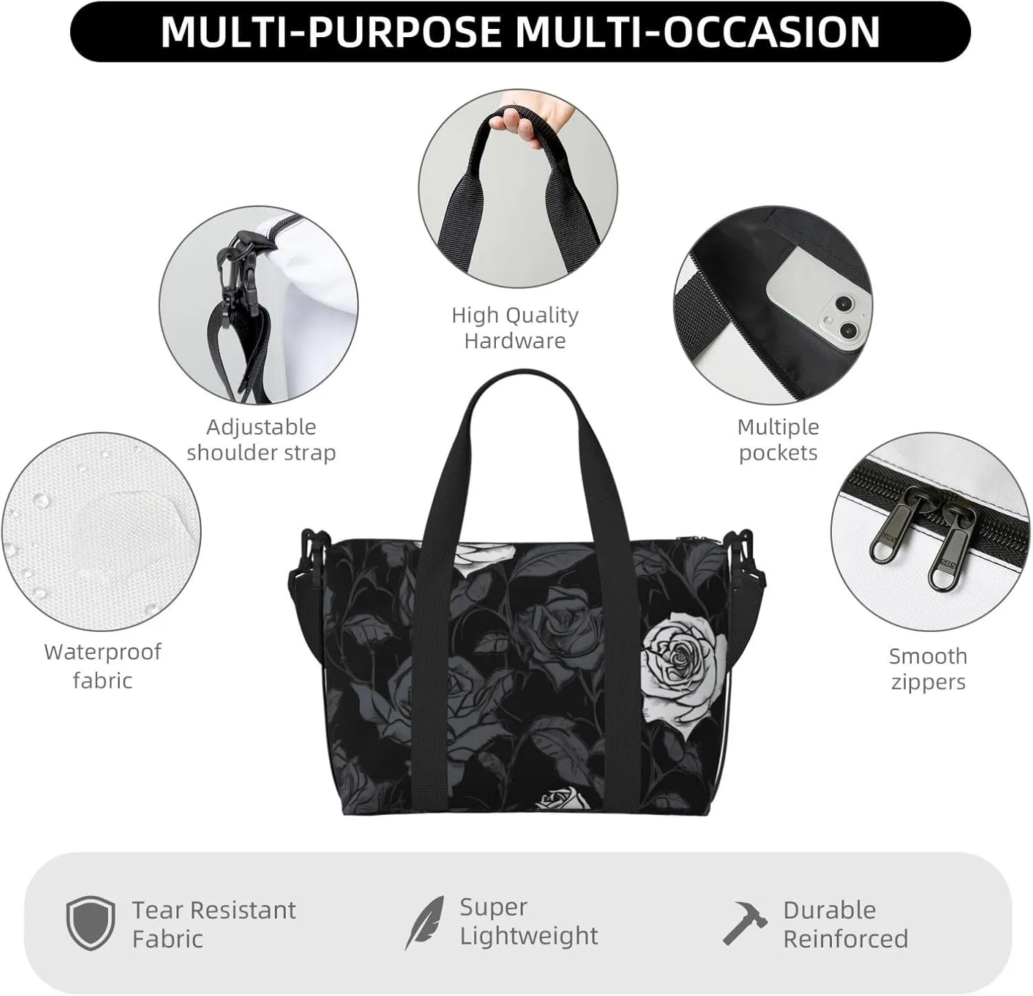 Sports Gym Bag for Women Men Travel Duffel Bag Tote Rose gothic Weekender Bag Canvas Carry on Overnight Bag for Travel Swimming Fitness Workout Sports Duffle Bag