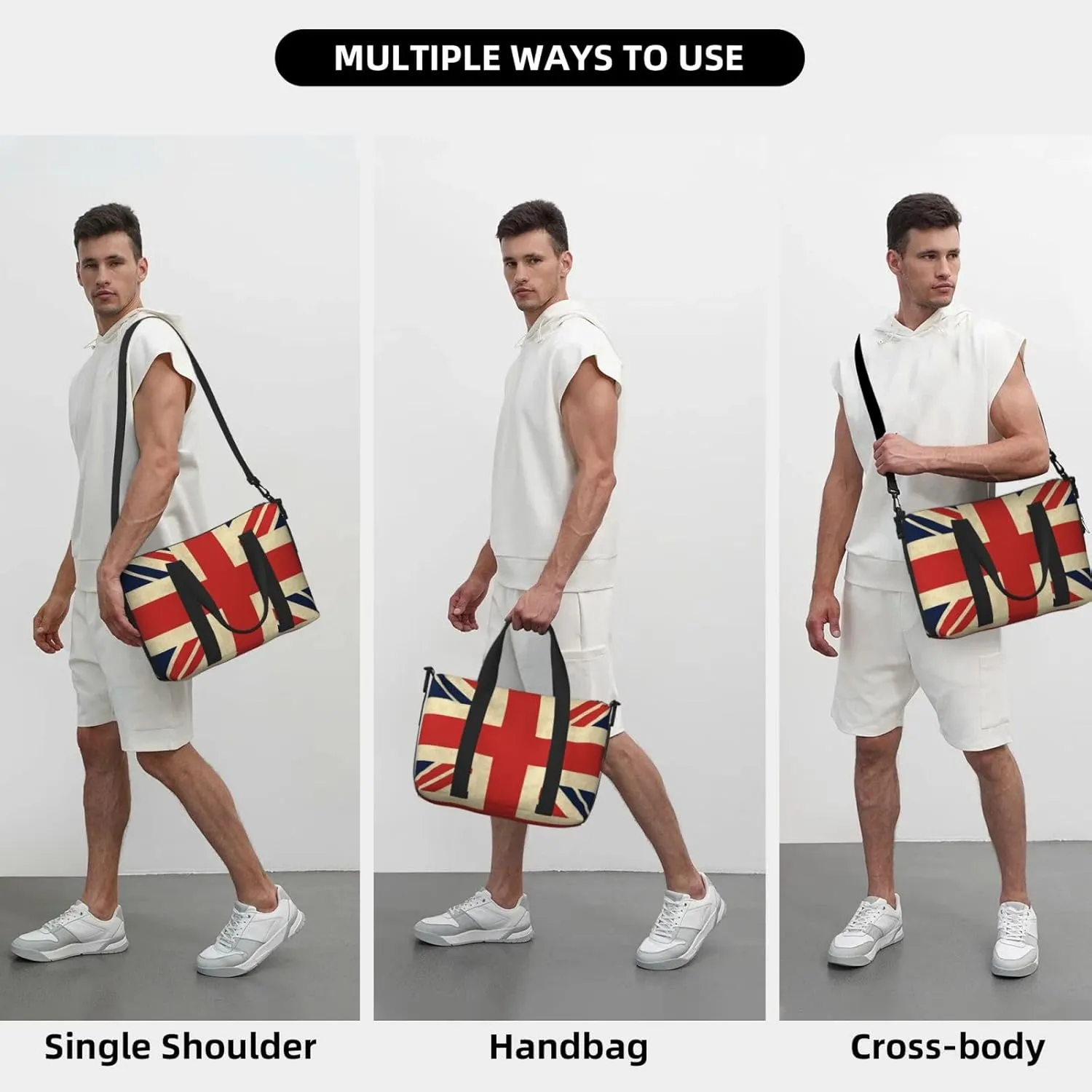 Sports Gym Bag for Women Men Travel Duffel Bag Tote UK Flag Weekender Bag Canvas Carry on Overnight Bag for Travel Swimming Fitness Workout Sports Duffle Bag