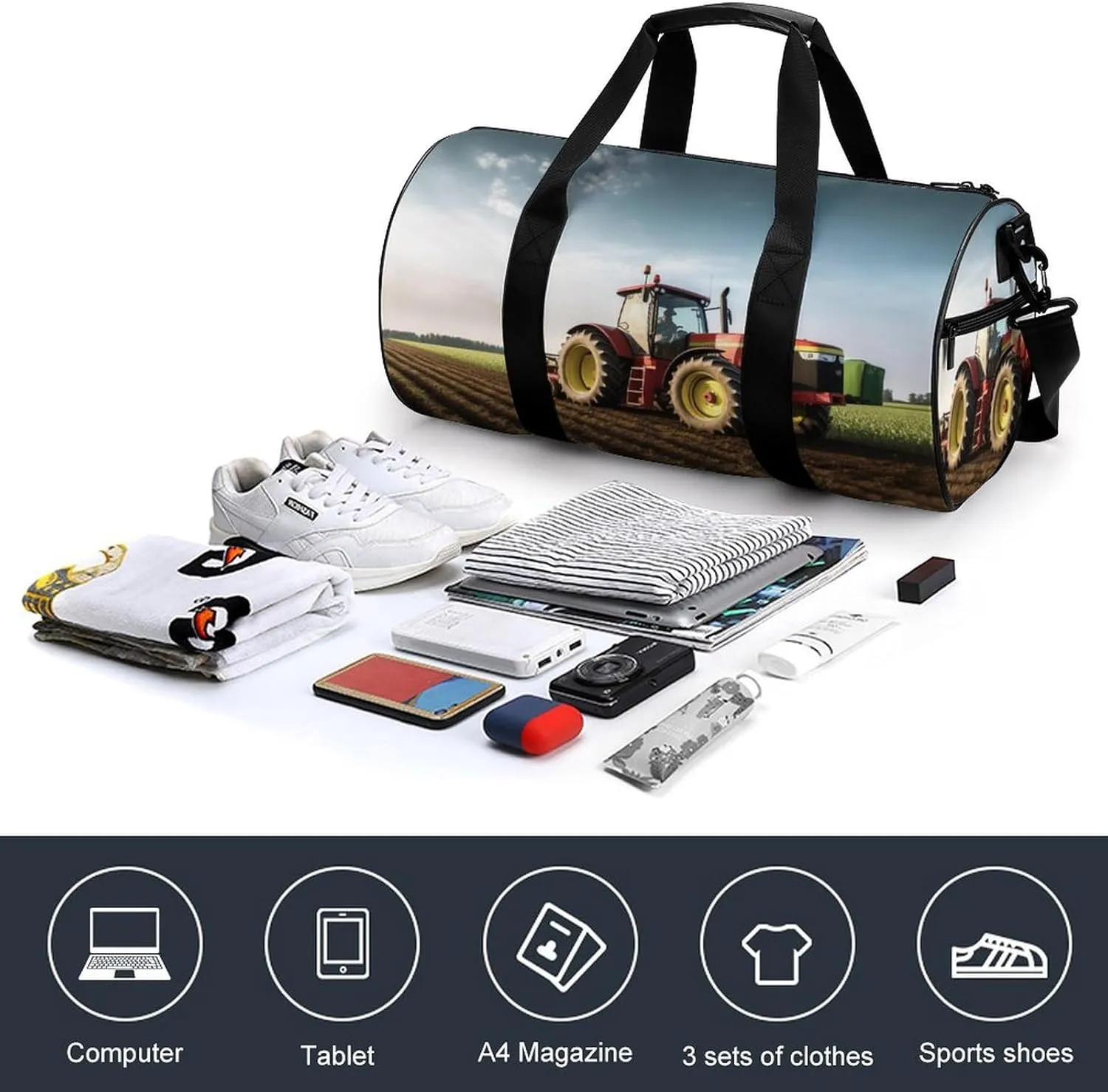 Sports Gym Bag for Women Men Travel Duffel Bag Tote Weekender Bag Tractor Farm Carry on Overnight Bag for Travel Swimming Fitness Workout Sports Duffle Bag