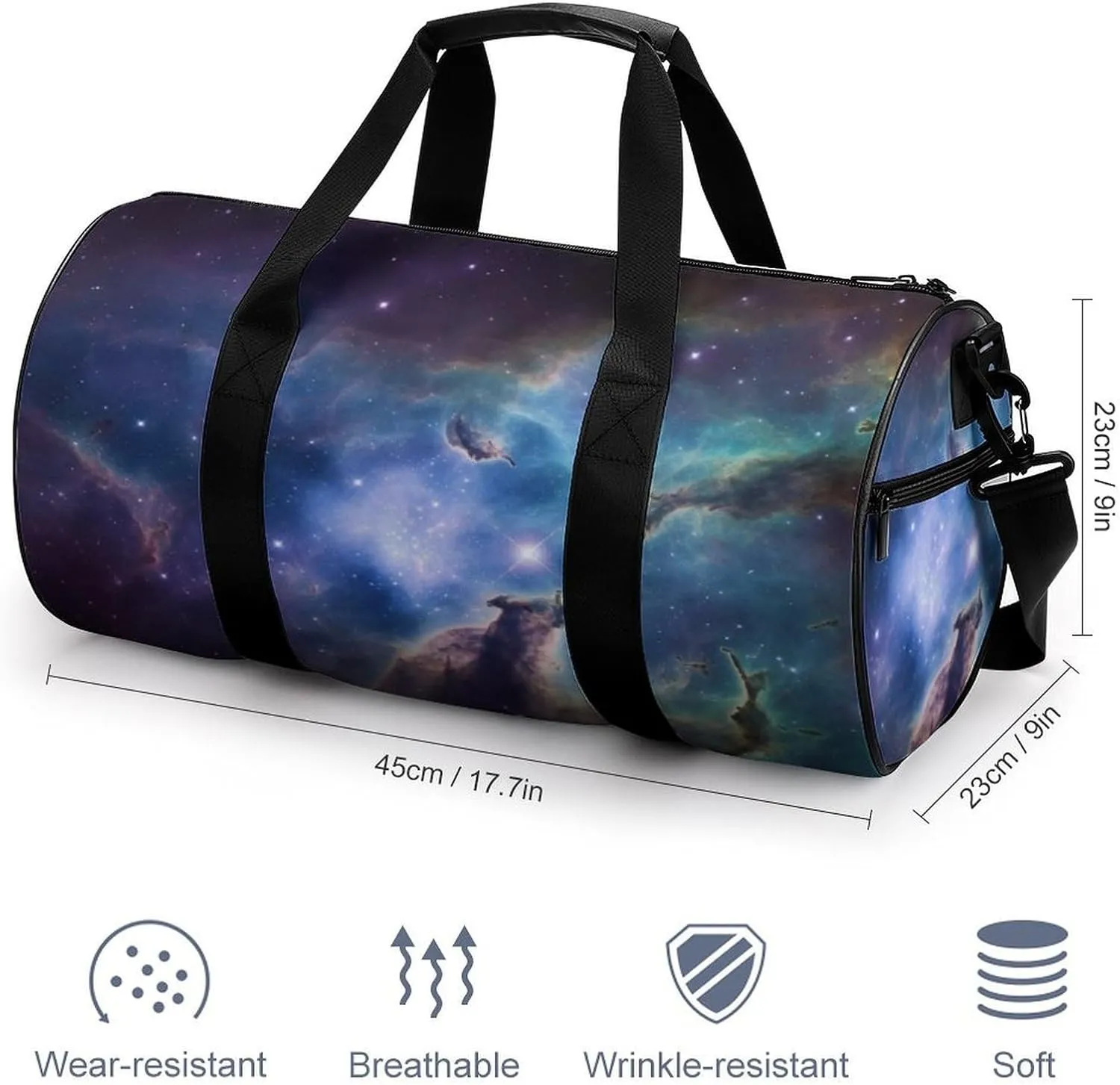 Sports Gym Bag for Women Men Travel Duffel Bag Tote Weekender Bag Universe Galaxy Space Carry on Overnight Bag for Travel Swimming Fitness Workout Sports Duffle Bag