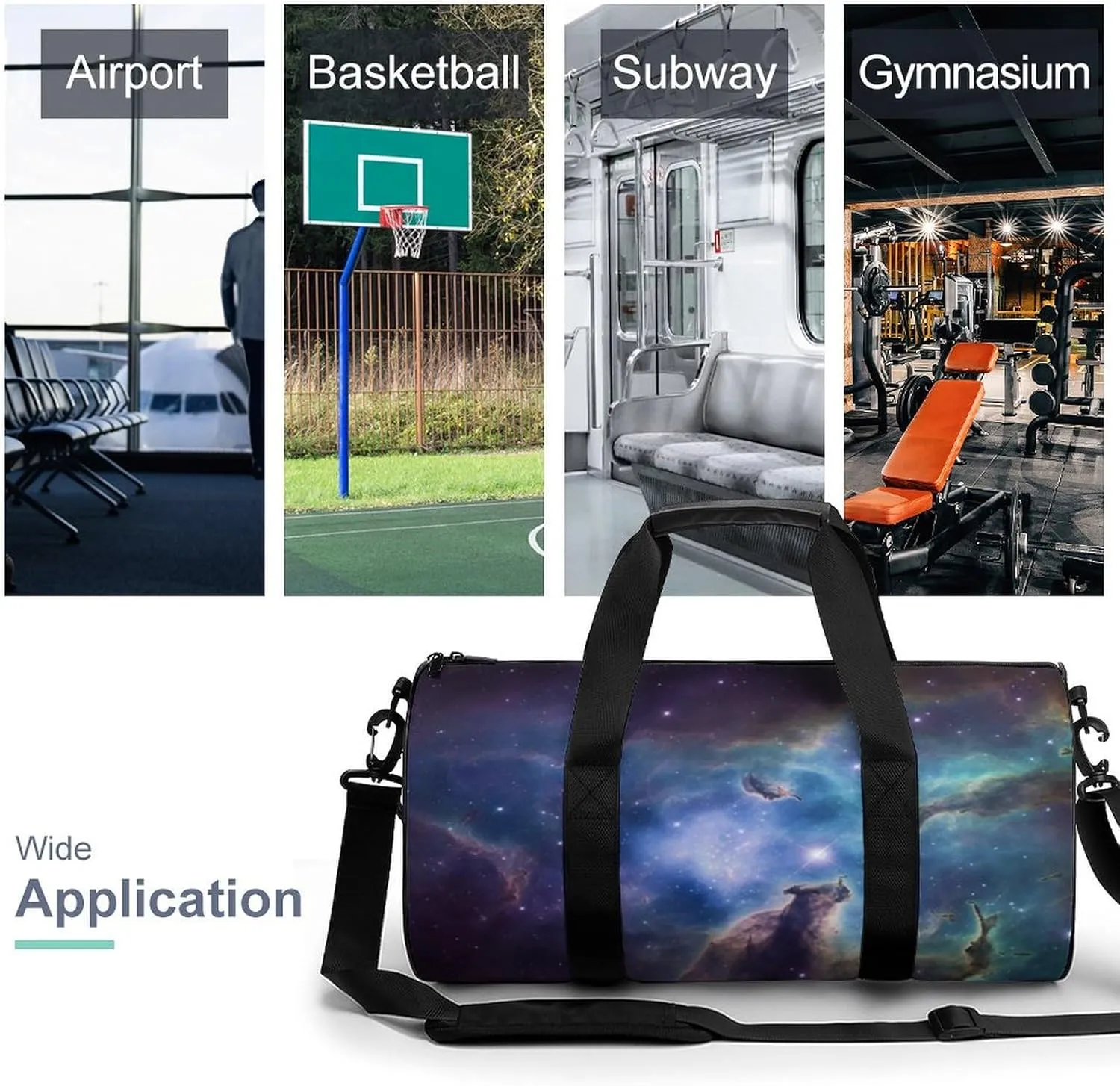 Sports Gym Bag for Women Men Travel Duffel Bag Tote Weekender Bag Universe Galaxy Space Carry on Overnight Bag for Travel Swimming Fitness Workout Sports Duffle Bag