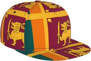 Sri Lanka Flag Outdoor Sports Baseball Cap, Daily Sports Adjustable Fashionable Flat Brim hat, Unisex Four-Season Outdoor Sports Cap, Black