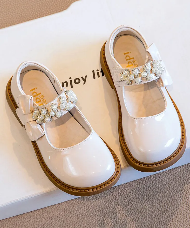Strap Kids Buckle Girls Shoes Bead Black Loafer Stylish Nail