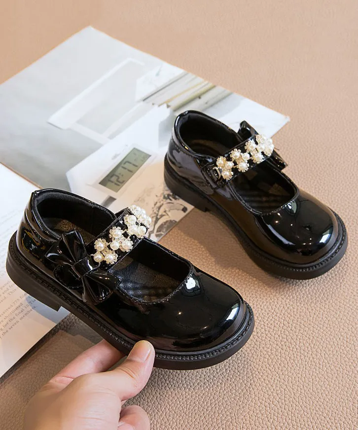 Strap Kids Buckle Girls Shoes Bead Black Loafer Stylish Nail