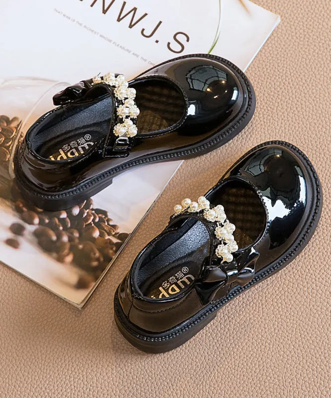 Strap Kids Buckle Girls Shoes Bead Black Loafer Stylish Nail