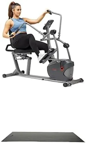 Sunny Health & Fitness Performance Recumbent Cross Trainer & Elliptical Bike with Dual Motion Arm Exercisers, Easy Access Seat SF-RBE420035   Home Gym Foam Floor Protector Mat