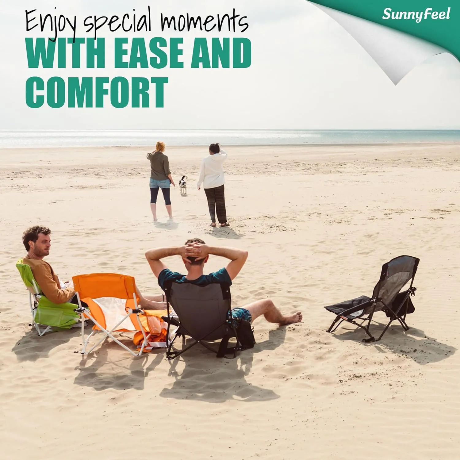 SUNNYFEEL Low Folding Beach Chair for Adults, Portable Lightweight Sling Beach Camping Chairs with Cup Holder, Armrest,Foldable Camp Lawn Chair for Outdoor Sand Concert Travel Sport Events,300LBS
