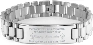 Survey Researcher Bracelet, If at first you don't succeed, try doing what your athletic trainer told you to do the first time., Stainless Steel Courage Inspirational Wristband, Ladder Style