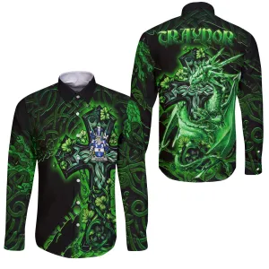 Traynor or Trainer Long Sleeve Button Shirts Celtic Cross And Dragon Style
