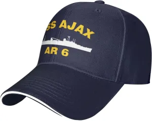 USS AJAX AR 6 Unisex Baseball Cap Adjustable Snapback Hats Dad Hat Trucker Hat Sandwich Cap Navy Blue