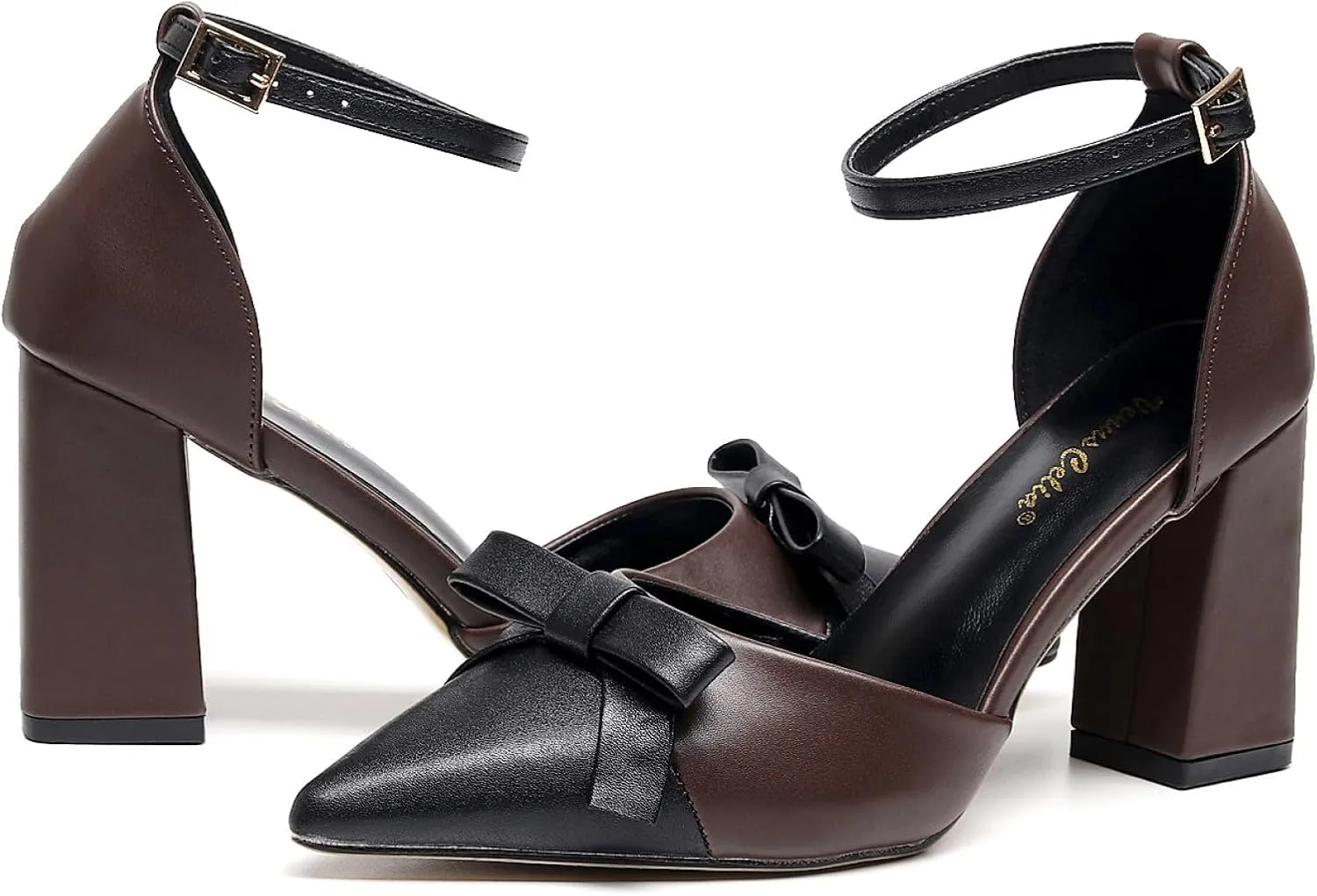 VenusCelia Women's Brightest Strap Pump Block Heel Shoe