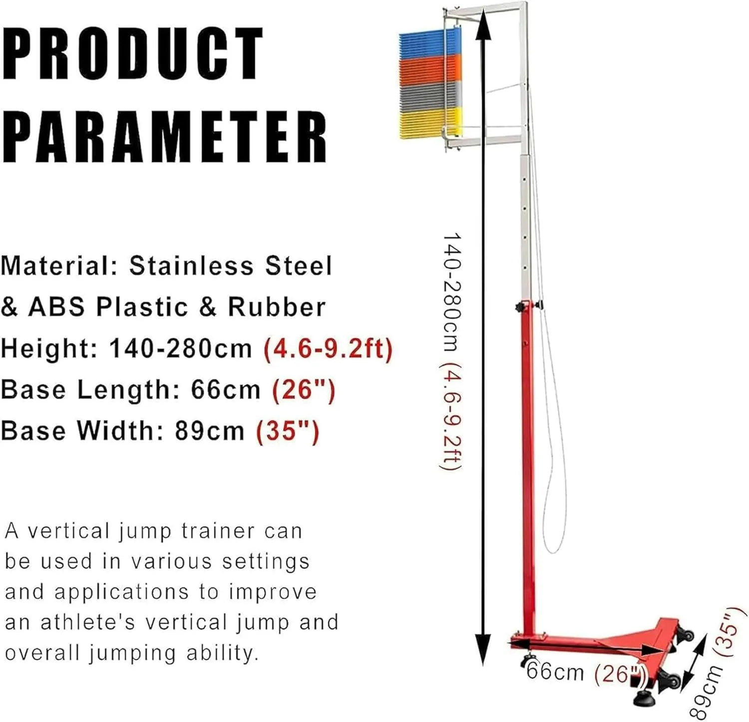 Vertical Jump Trainer for Athletes, Jump Height Ability Tester, Basketball Jumping Training Aid, Range of 5.6-11.8ft / 5.6-10.5ft / 4.6-9.2ft