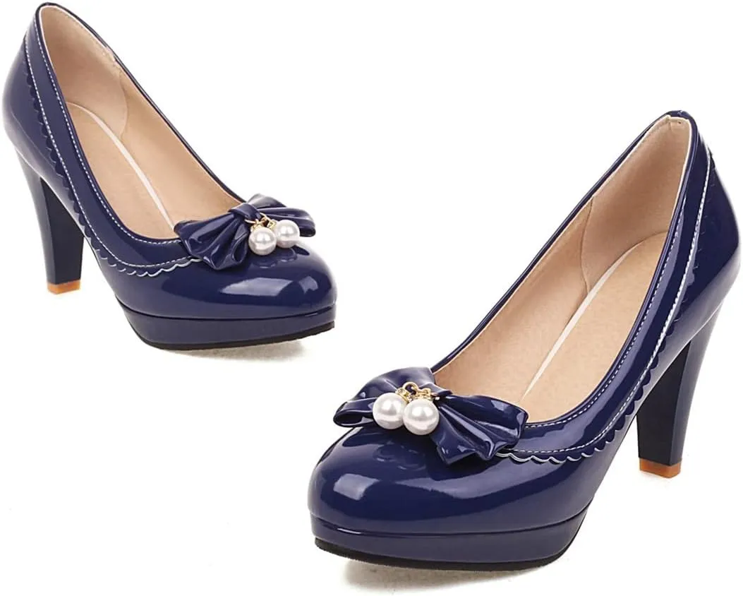 VOKLIN Women's Fashion Bowtie Pointed Toe Dress Pumps Platform High Heel Wedding Party Elagant Pump Shoes