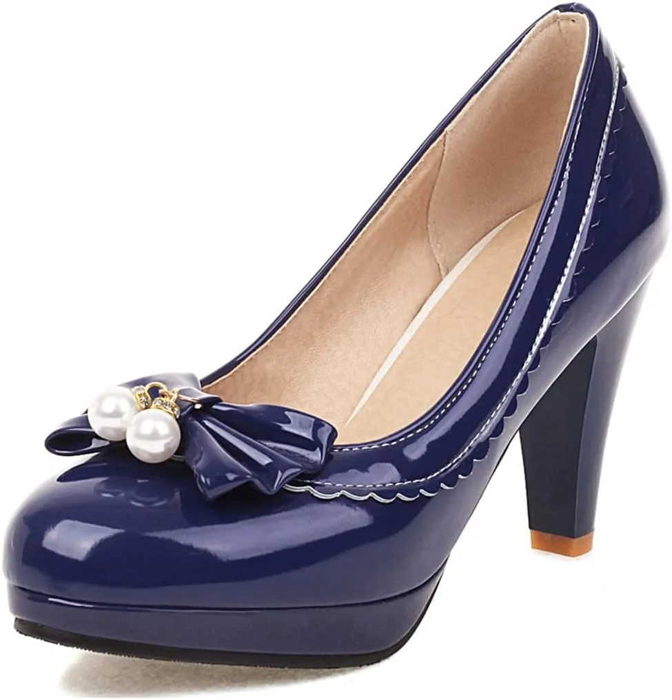 VOKLIN Women's Fashion Bowtie Pointed Toe Dress Pumps Platform High Heel Wedding Party Elagant Pump Shoes