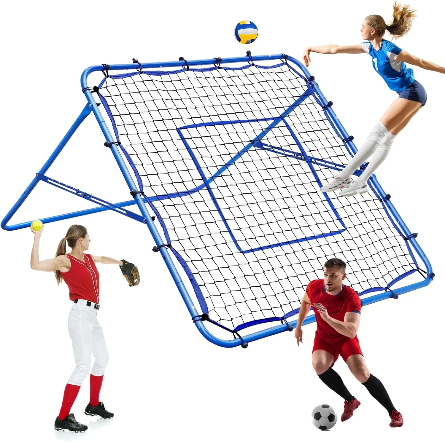 Volleyball Rebounder Net, Soccer Baseball Rebound Pitchback Net, 4x4ft Adjustable Target Practice Nets, Easy Setup Softball Bounce Back Trainer Equipment, Improve Sport Training Skills for Backyard