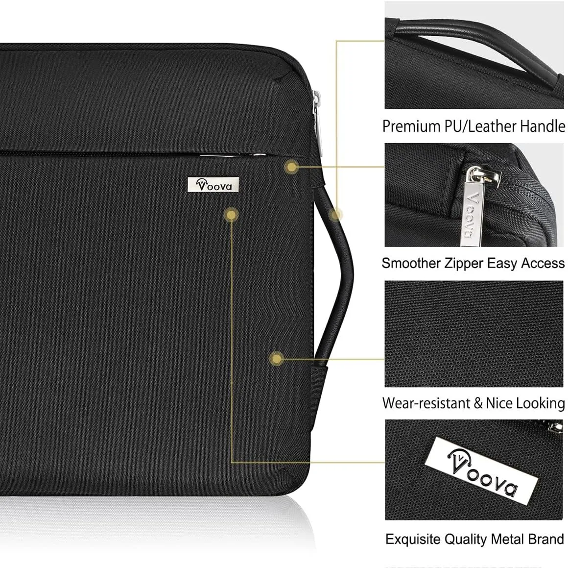 Voova Laptop Sleeve Case 14 15 Inch with Handle, 360° Protective Waterproof Slim Computer Bag Cover Compatible with MacBook Air 15 M2/M3/M4 2024-2025, MacBook Pro 14/15, Hp Chromebook 14, Black