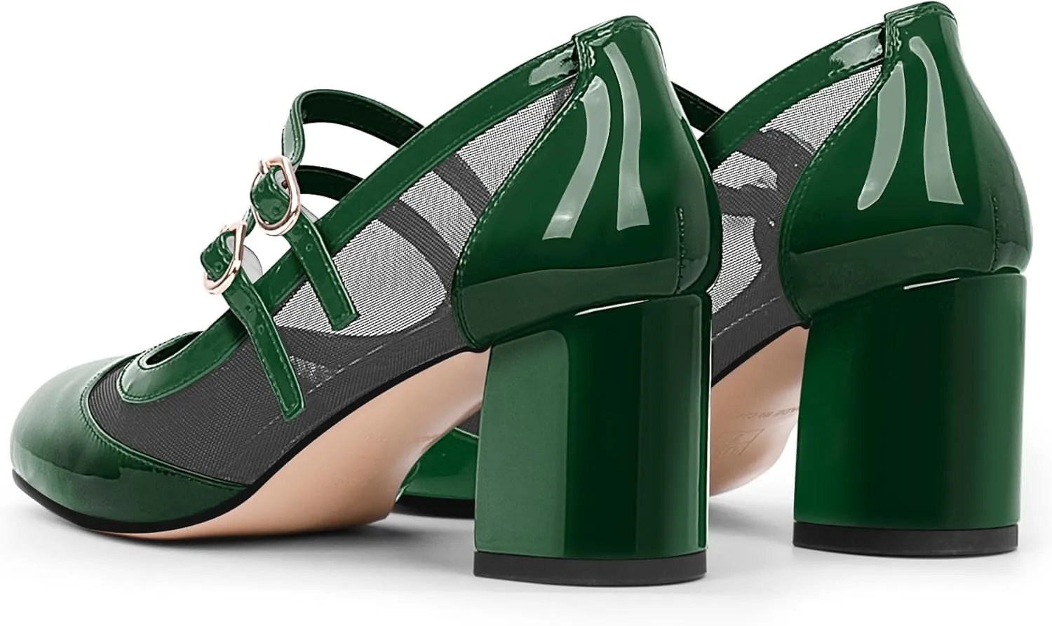 Women's Air Mesh Mary Janes Pumps High Heel Shoes with Block Heel & Double Buckle Strap Dress Shoes