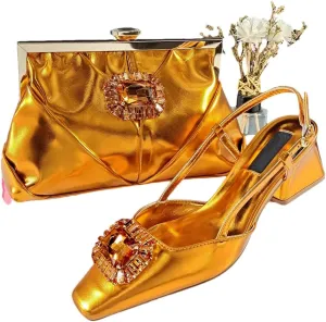 Women’S Coffee Rhinestone Pointed Toe High Heels and Matching Bag Set for Luxury Parties