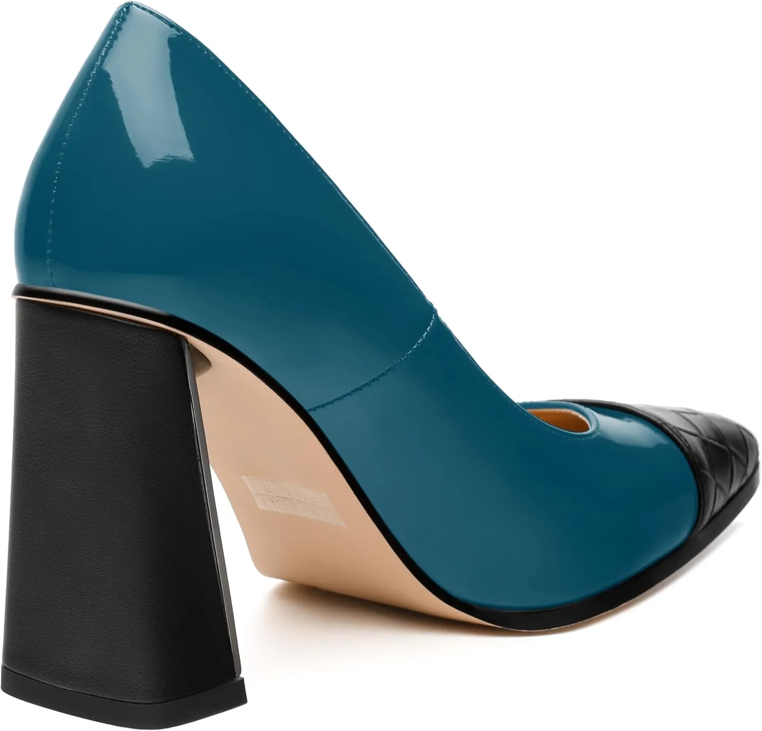 Womens Heeled Pumps, Pointed Toe High Chunky Heel Pupms for Women, Leather Insole Splicing Toe Pumps for Working, Wedding and Party 3.5"