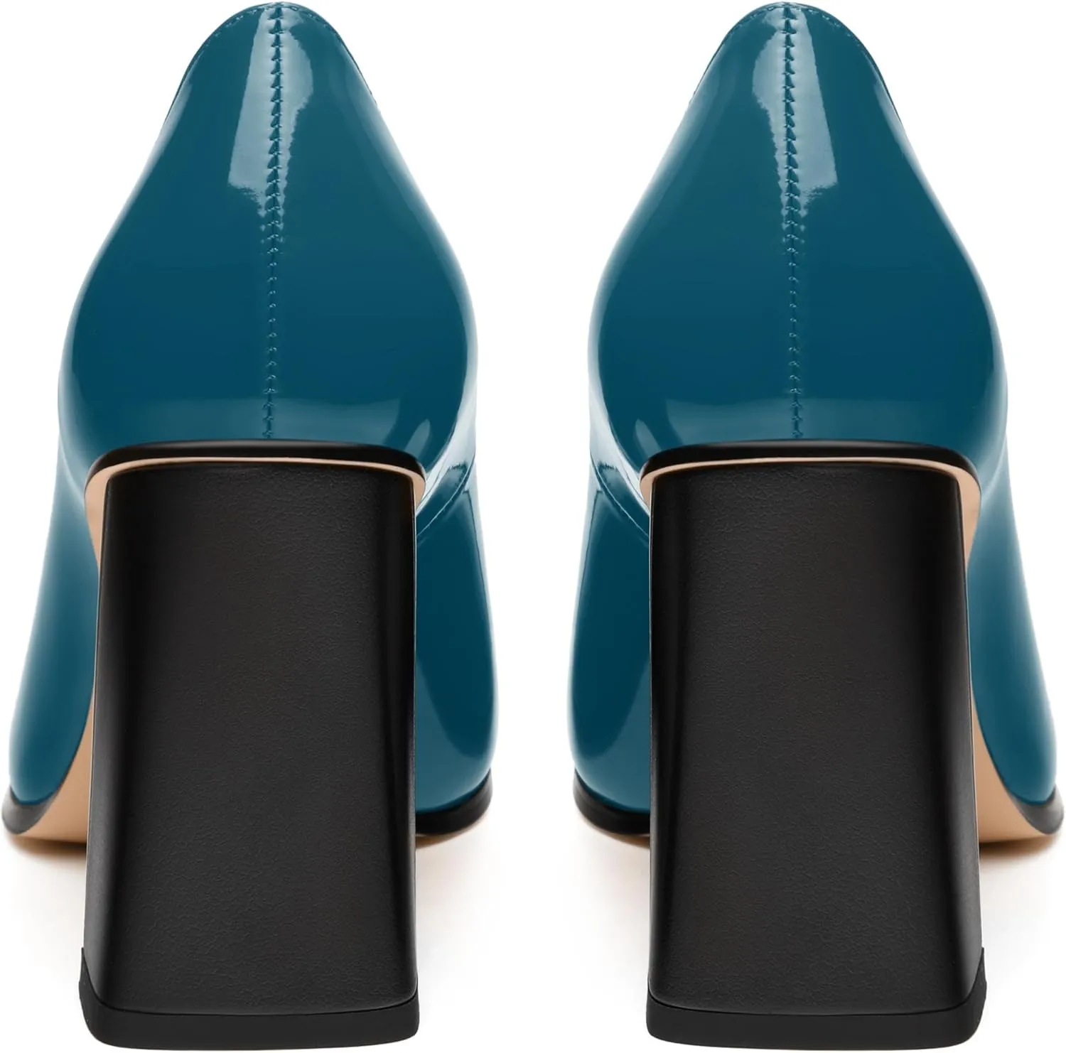 Womens Heeled Pumps, Pointed Toe High Chunky Heel Pupms for Women, Leather Insole Splicing Toe Pumps for Working, Wedding and Party 3.5"