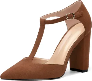 Women's High Heel Pumps, Simple Classic T-Strap Pointed Toe Dress Shoes,Party Dress Sandals3.9