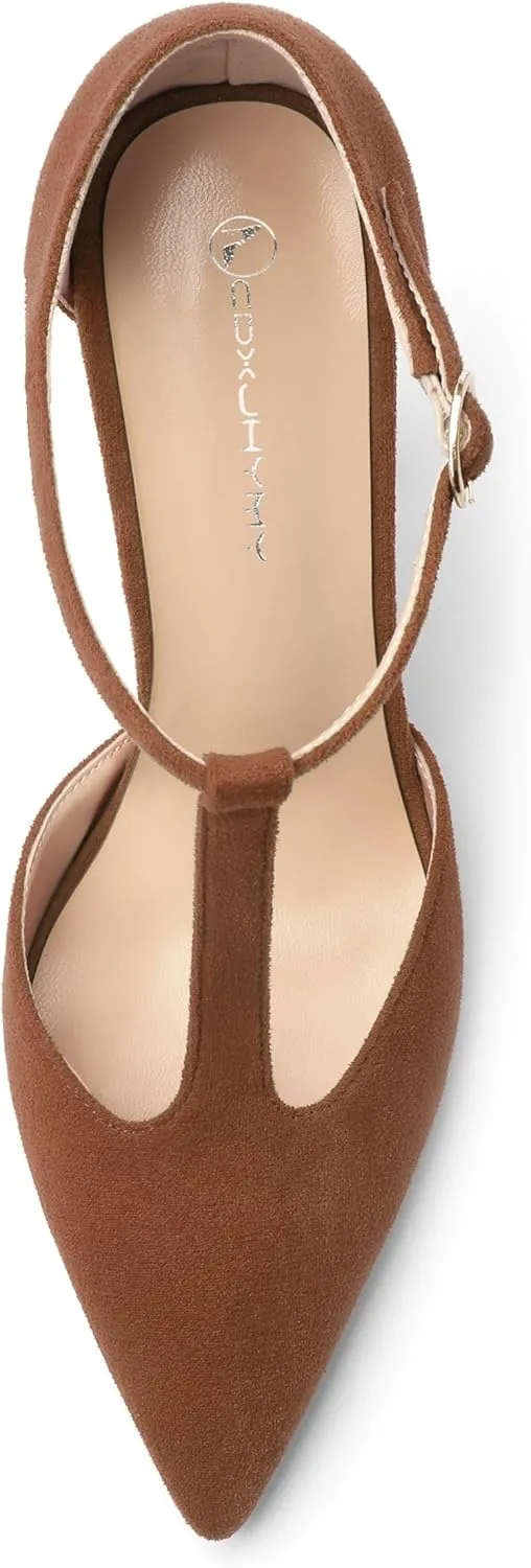 Women's High Heel Pumps, Simple Classic T-Strap Pointed Toe Dress Shoes,Party Dress Sandals3.9