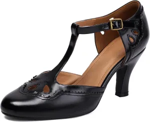 Women's Mary Jane Close Round Toe Rockability Vintage Oxford 1950s Wingtip Heels Retro 1920s Victorian Pumps 1930s Shoes