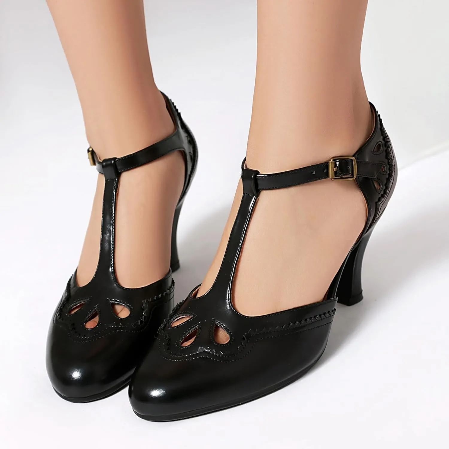 Women's Mary Jane Close Round Toe Rockability Vintage Oxford 1950s Wingtip Heels Retro 1920s Victorian Pumps 1930s Shoes