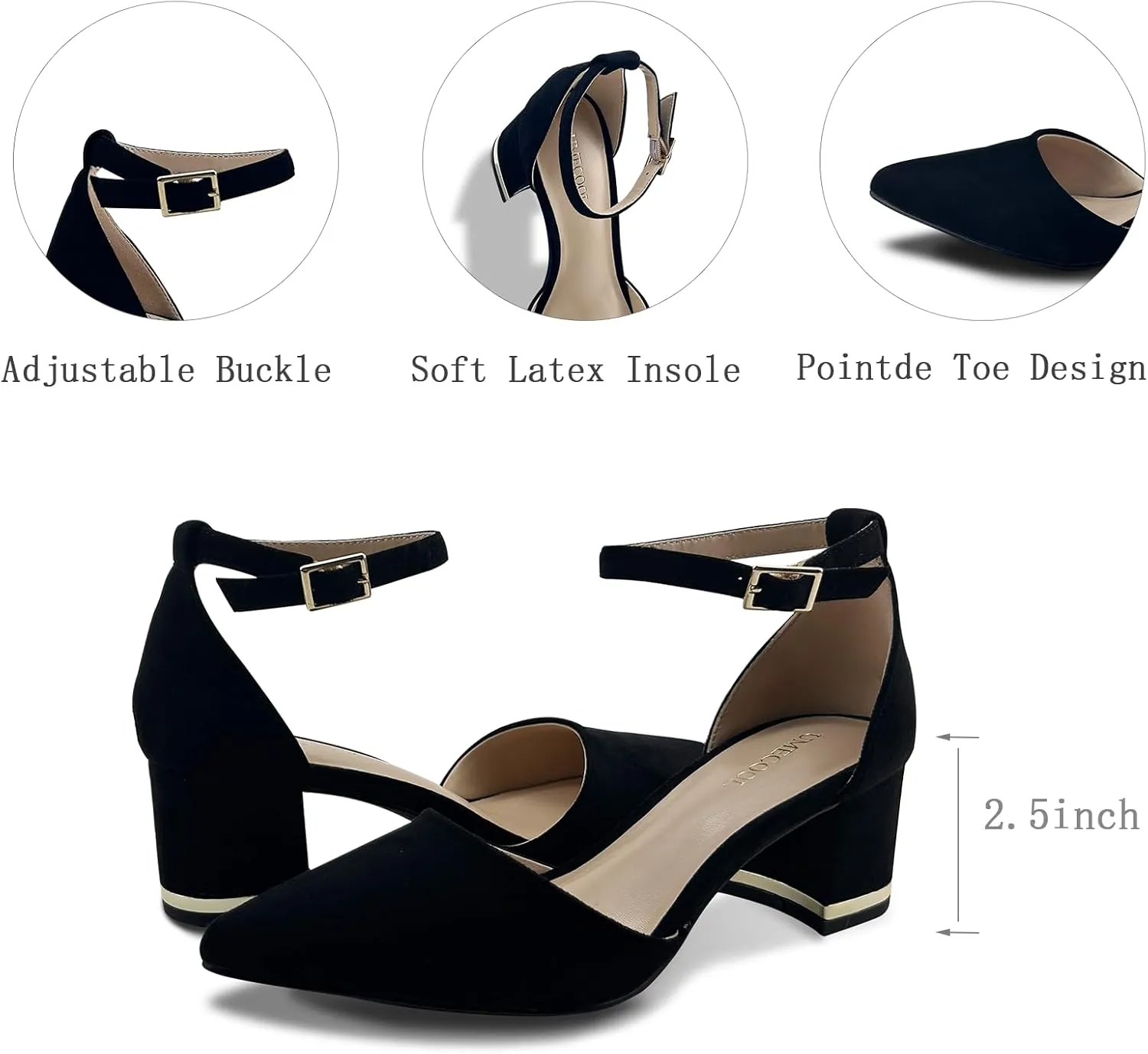 Women's Pointed Toe Low Chunky Heels Pump Shoes, Comfortable Heels for Women, Chunky Ankle Strap Dress Pumps Shoes for Wedding Office Party