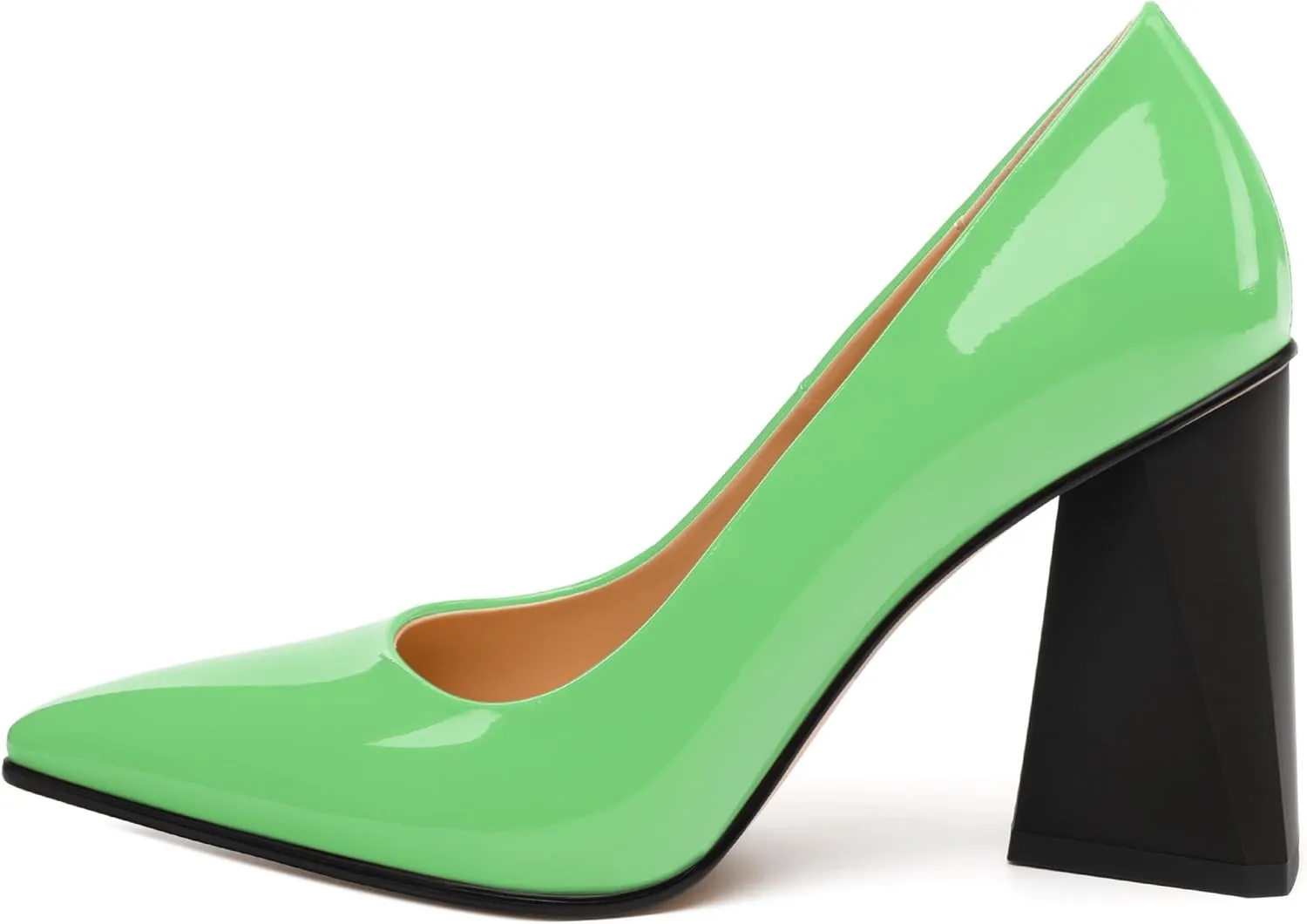 Women's Pumps, Pointed Toe Chunky Block Heel, Slip On Fashion Solid High Heel Shoes for Women