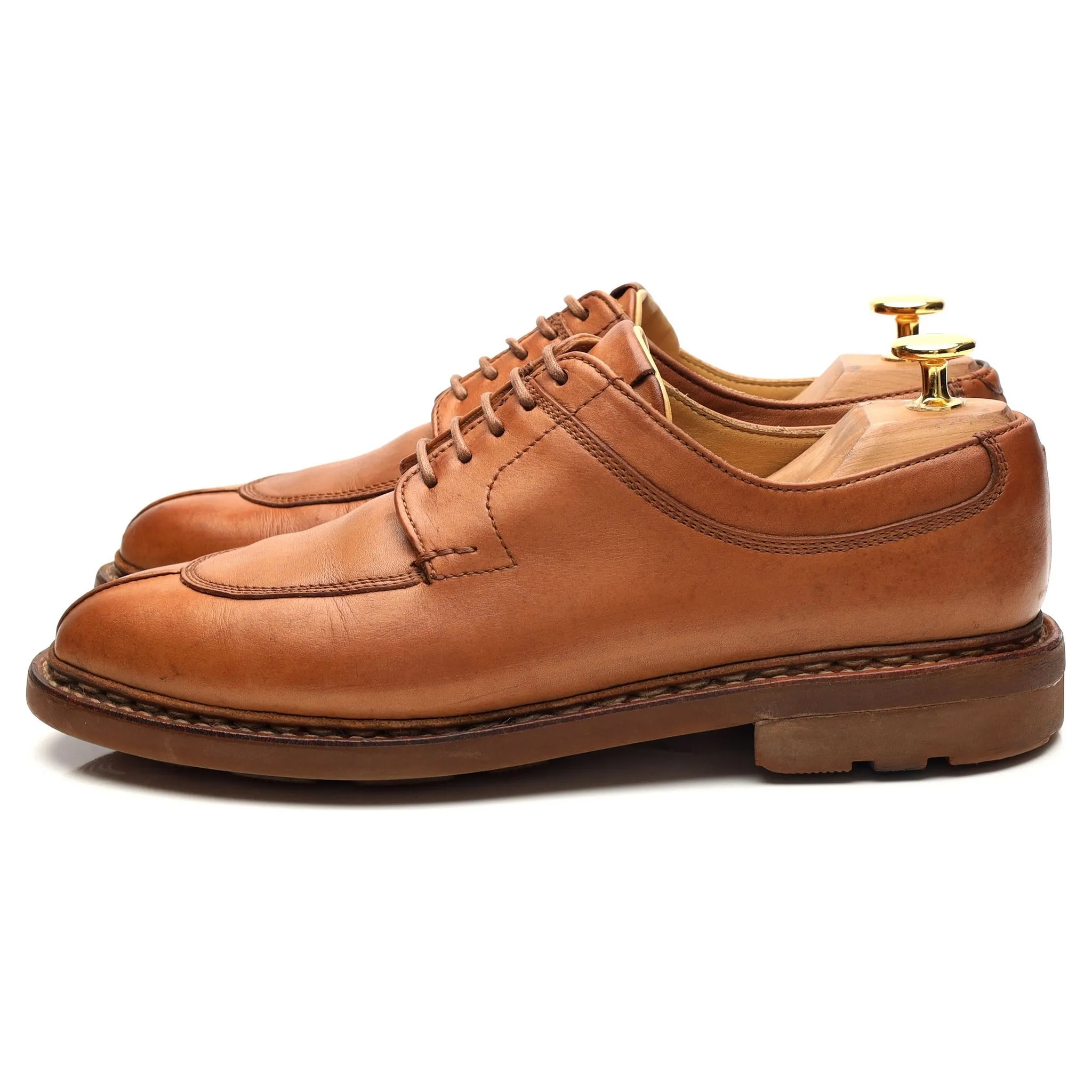 Women's Tan Brown Leather Split Toe Derby UK 6