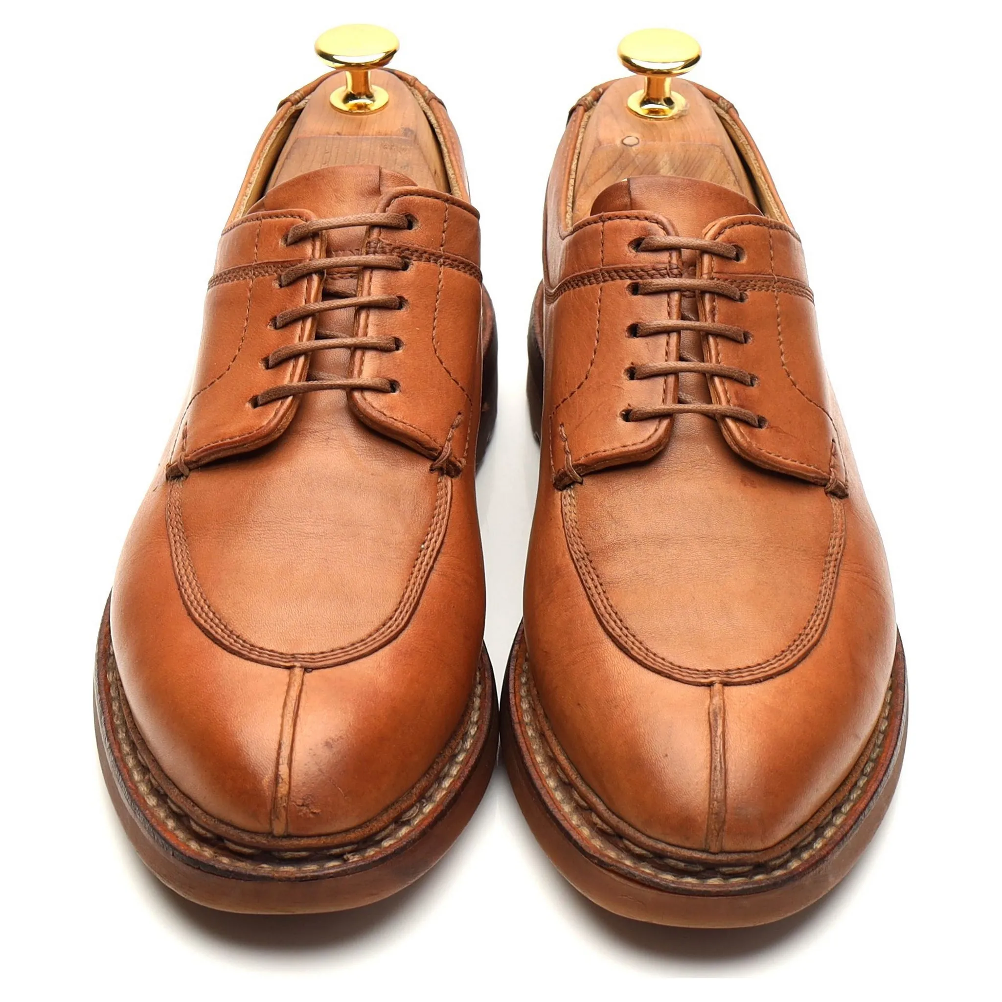 Women's Tan Brown Leather Split Toe Derby UK 6