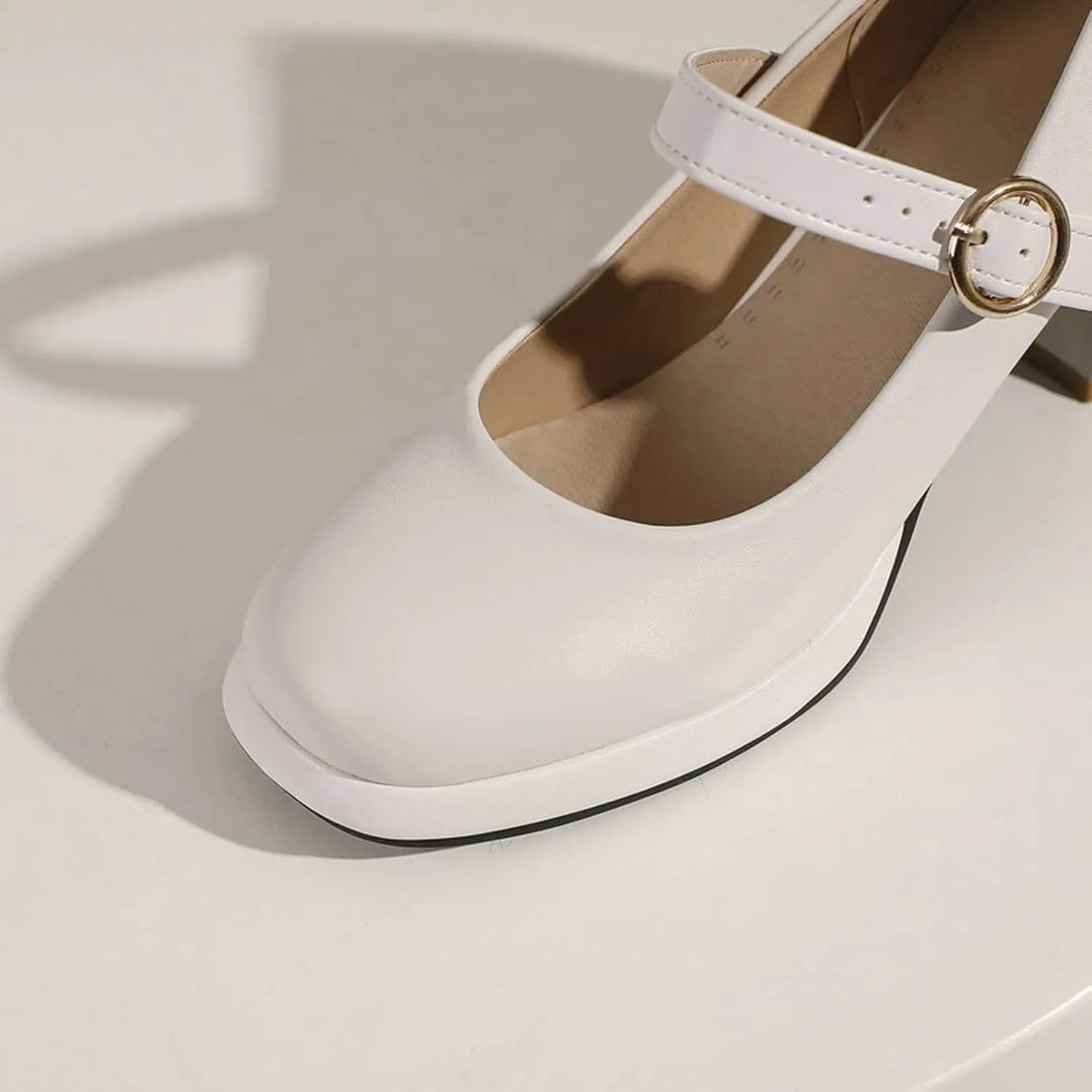 Women's Two Tone Mary Jane Shoes Closed Square Toe High Block Heel Casual Dress Office Pumps Shoes