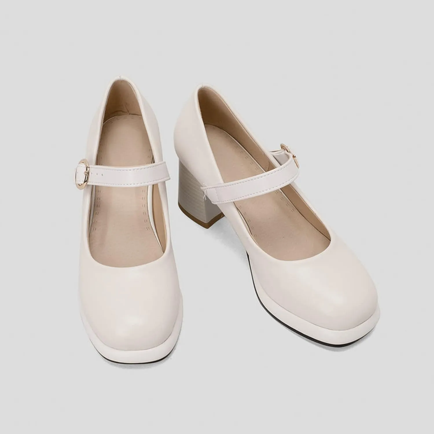 Women's Two Tone Mary Jane Shoes Closed Square Toe High Block Heel Casual Dress Office Pumps Shoes