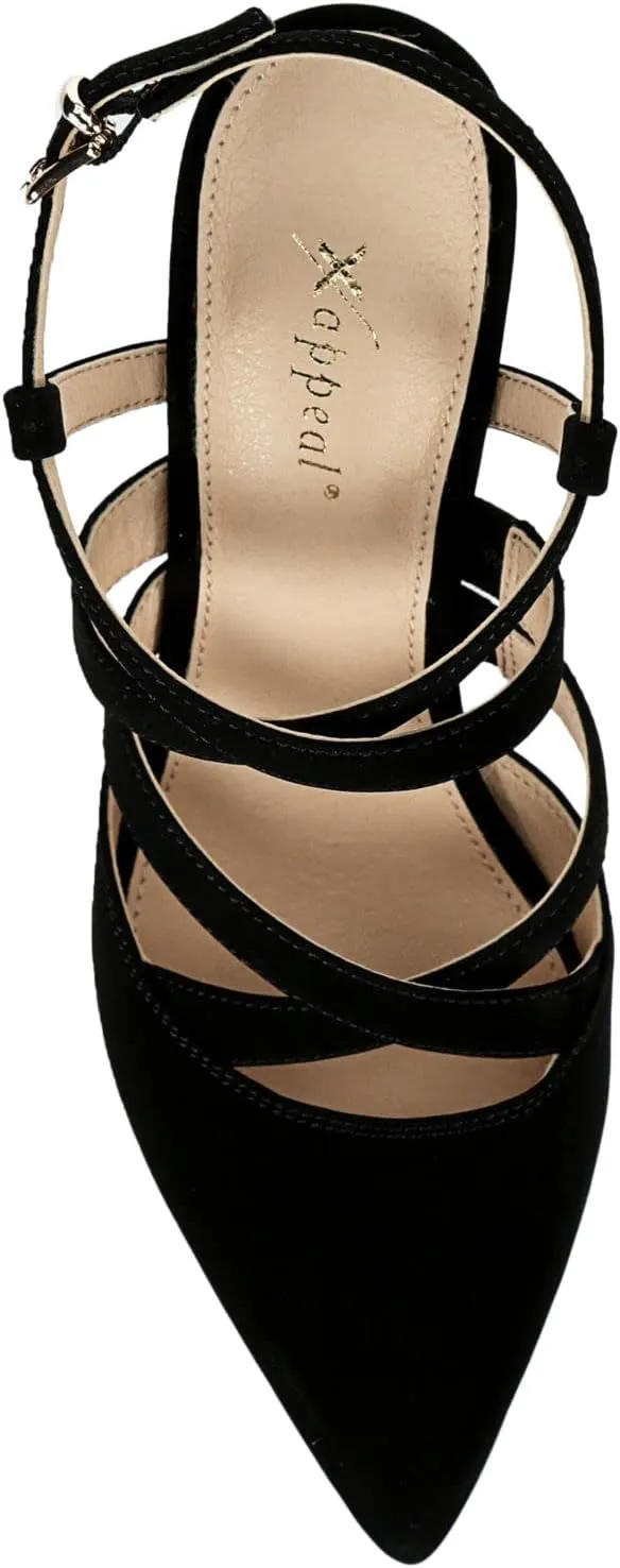 XAPPEAL Maren - Women's Strappy Closed Toe Pointed Pump with Ankle Strap