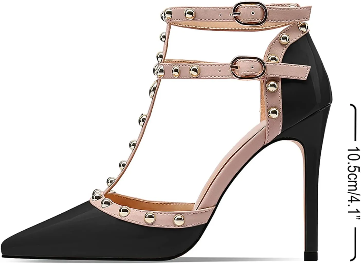 XINIUNIU Stiletto High Heels for Women Studded Heels with Studs Pumps 4 Inch Heeled Sandals Sexy Pointed Toe Ankle-strap Patent Leather Dress Wedding Shoes