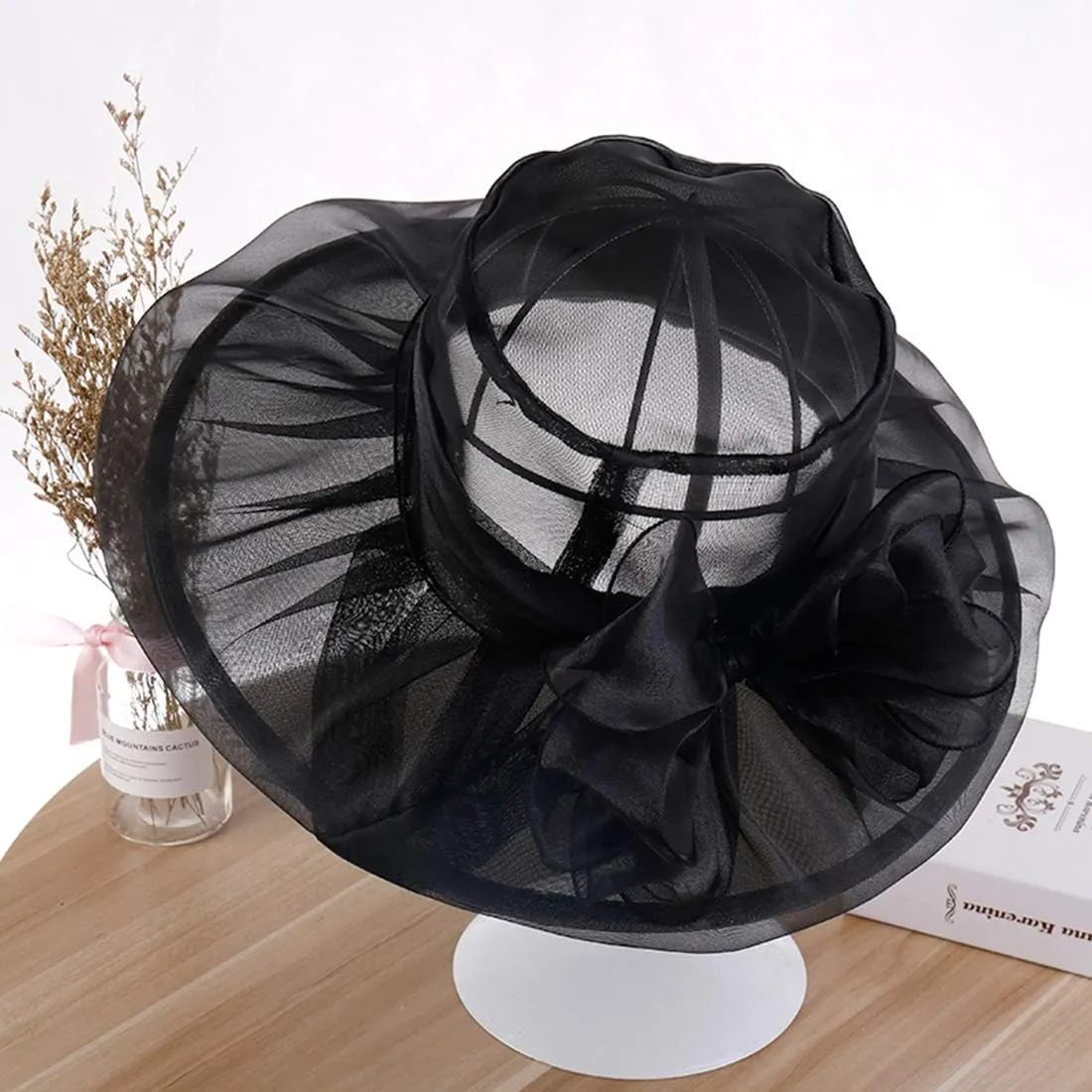 Yatemiole Women's Organza Church Wide Brim Tea Party Wedding Hat Derby Fascinator Cap Kentucky Wedding Hat