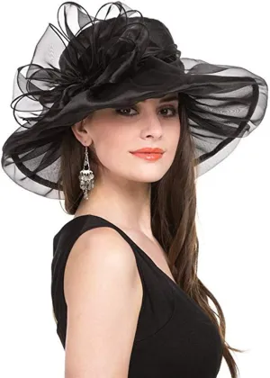 Yatemiole Women's Organza Church Wide Brim Tea Party Wedding Hat Derby Fascinator Cap Kentucky Wedding Hat