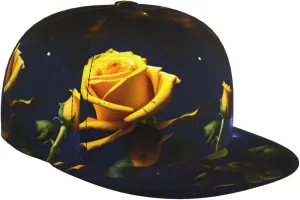 Yellow Roses Starry Night Outdoor Sports Baseball Cap, Daily Sports Adjustable Fashionable Flat Brim hat, Unisex Four-Season Outdoor Sports Cap,