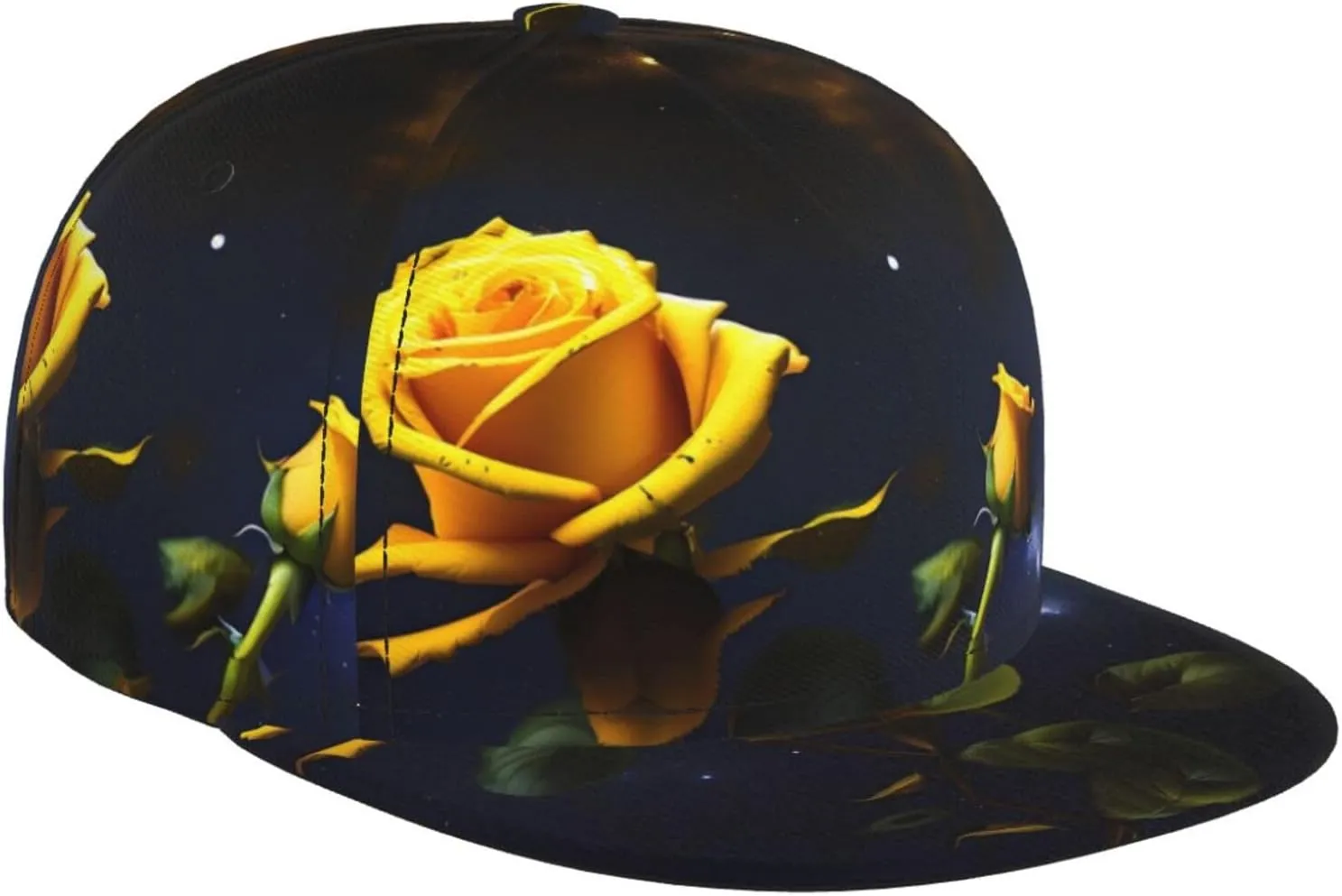 Yellow Roses Starry Night Outdoor Sports Baseball Cap, Daily Sports Adjustable Fashionable Flat Brim hat, Unisex Four-Season Outdoor Sports Cap,