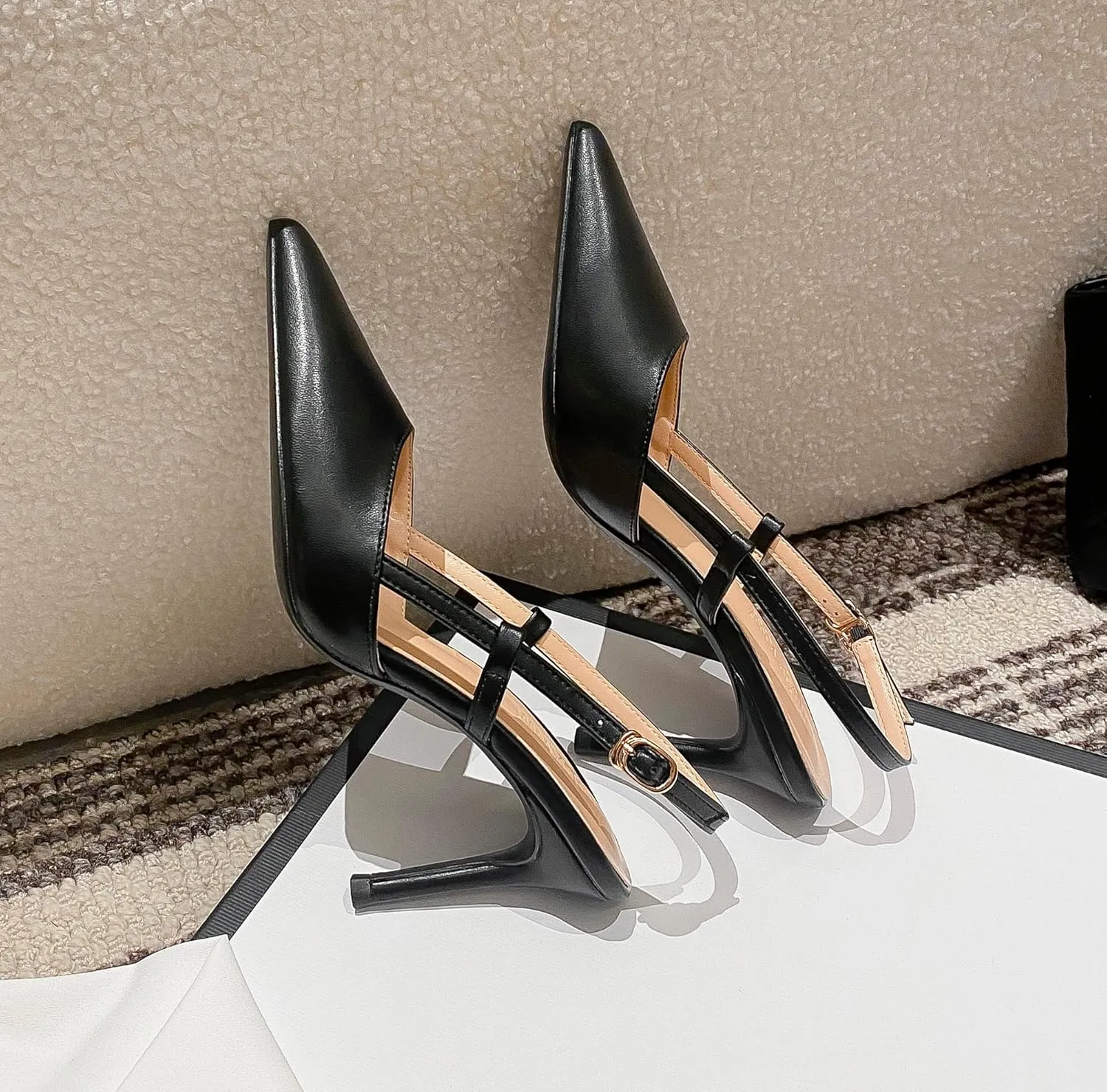 YooPrettyz Women Pointed Toe Shoes Slingback Pumps Strappy Formal Dressy Heels Office Slim High Heels Shoes